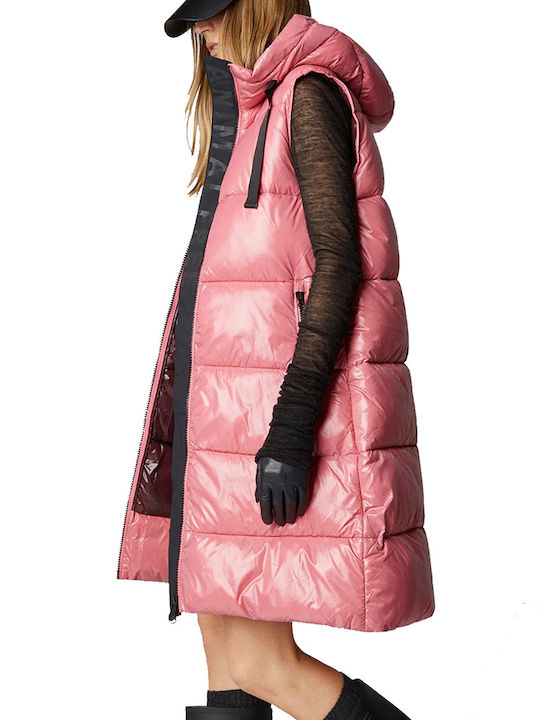 Save The Duck Women's Long Puffer Jacket for Winter Pink