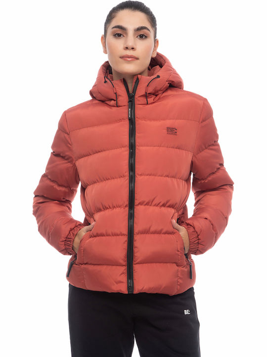 Κοντό Γυναικείο Puffer Μπουφάν για Χειμώνα Pastel Red