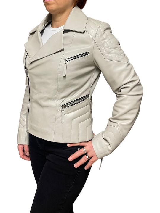 Δερμάτινο Γυναικείο Biker Jacket Λευκό