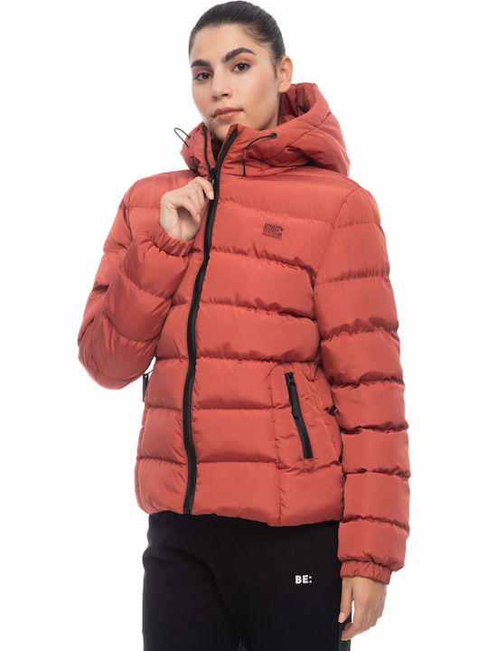 Κοντό Γυναικείο Puffer Μπουφάν για Χειμώνα Pastel Red