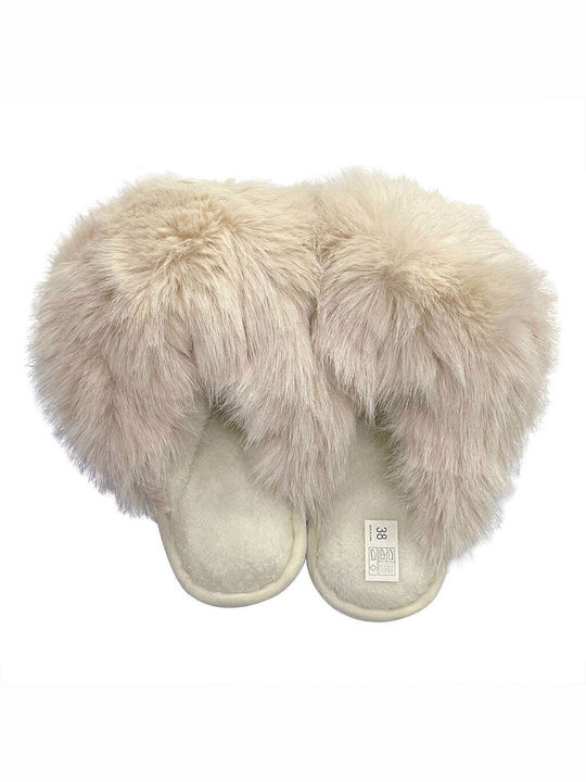 Winter Damen Hausschuhe mit Fell Beige