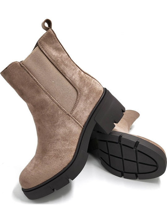 Wildleder Damen Chelsea Stiefeletten Beige