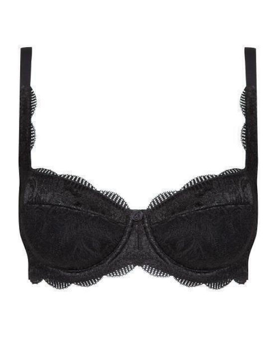 Balconette Μαύρο Σουτιέν Push Up με Μπανέλες