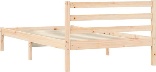 Bed Single Upholstered with Fabric Masif Pine with Slats for Mattress 75x190cm