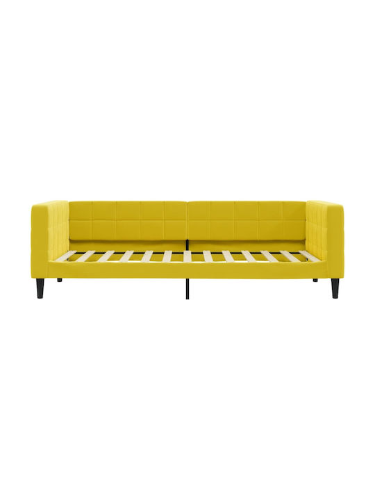 Sofa Bed Single Upholstered with Fabric Yellow with Slats & Mattress 100x200cm