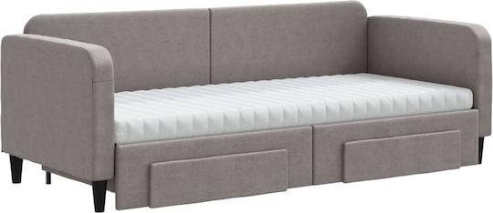 Canapea Pat Single din Lemn Masiv Bej-gri cu Lamele & Saltea 80x200cm