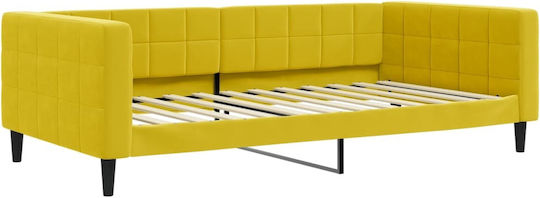 Sofa Bed Single Upholstered with Fabric Yellow with Slats & Mattress 100x200cm