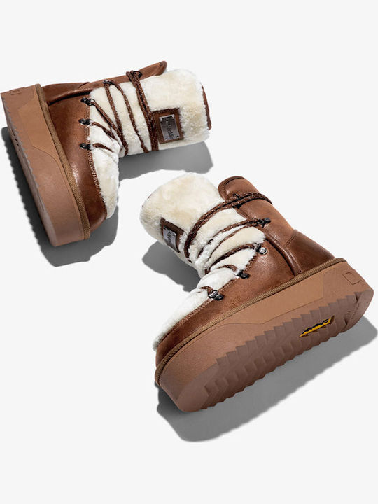 Nordic Suede Γυναικεία Μποτάκια με Γούνα Καφέ