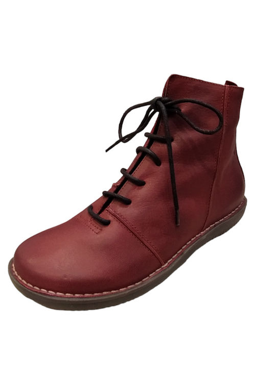 Leather Women's Ankle Boots Burgundy