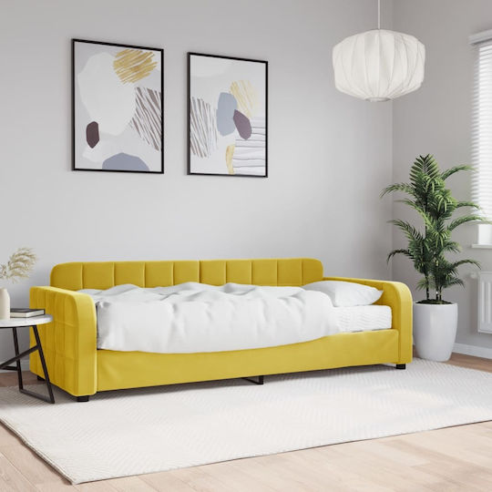 Sofa Bed Single Upholstered with Fabric Yellow with Slats & Mattress 80x200cm