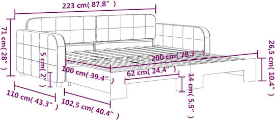 Sofa Bed Single Upholstered with Fabric Yellow with Slats for Mattress 100x200cm