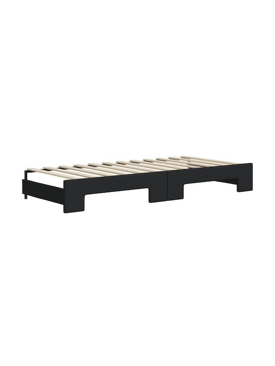 Canapea Pat Single din Lemn Masiv Negru cu Lamele & Saltea 90x200cm