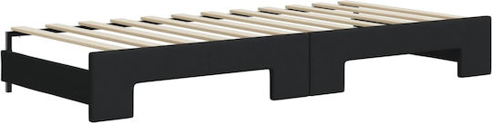 Sofa Bed Single Upholstered with Fabric Black with Slats & Mattress 90x200cm
