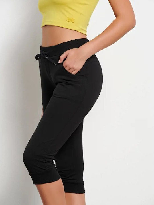 Damen Jogginghosen Capri Hohe Taille Schwarz