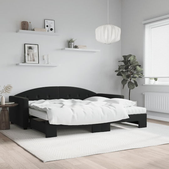 Sofa Bett Einzelbett Mit Stoff bezogen Black mit Latten & Matratze 90x200cm