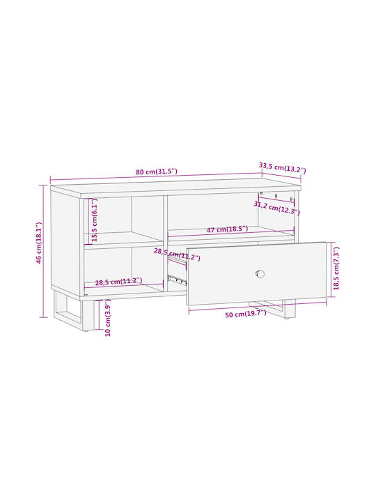 vidaXL TV-Ständer aus Massivholz Braune M80xT33.5xH46cm