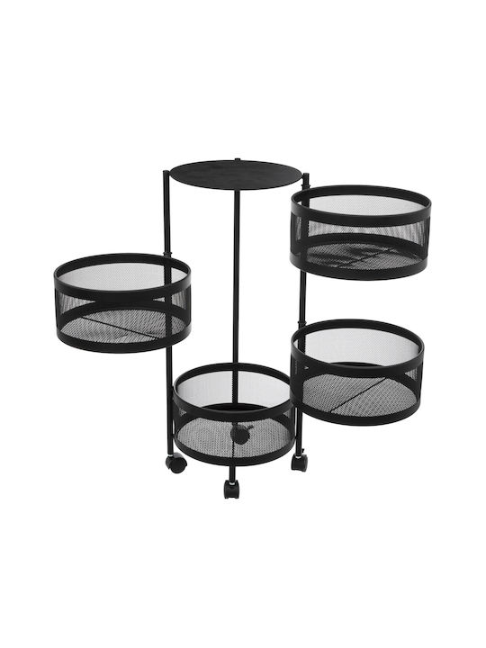 5Five Metallisches Küchenwagen Mit 4 Ebenen Schwarz 33x33x76cm