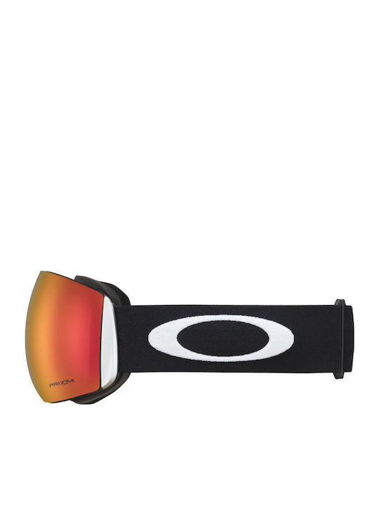 Oakley Flight Deck Prizm Mască de Schi și Snowboard pentru Adulți Neagră cu Lentilă Oglindă Roșie