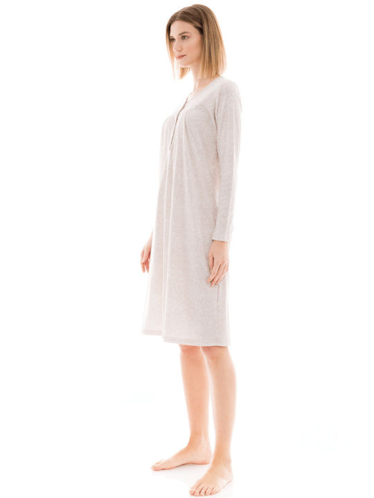 Pink Label Winter Cotton Women's Nightdress Beige