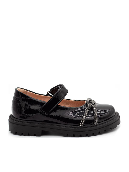 Kids Anatomic Leather Ballerinas with Hoop & Loop Closure Black