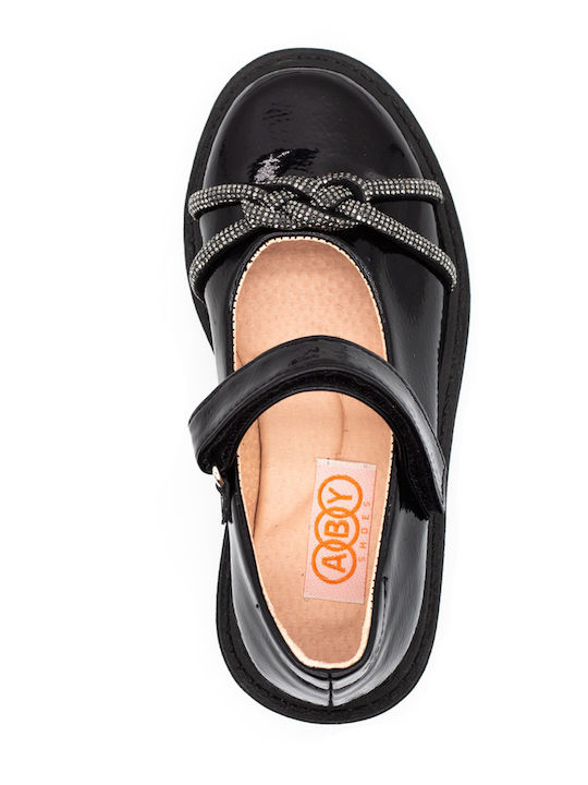 Kids Anatomic Leather Ballerinas with Hoop & Loop Closure Black