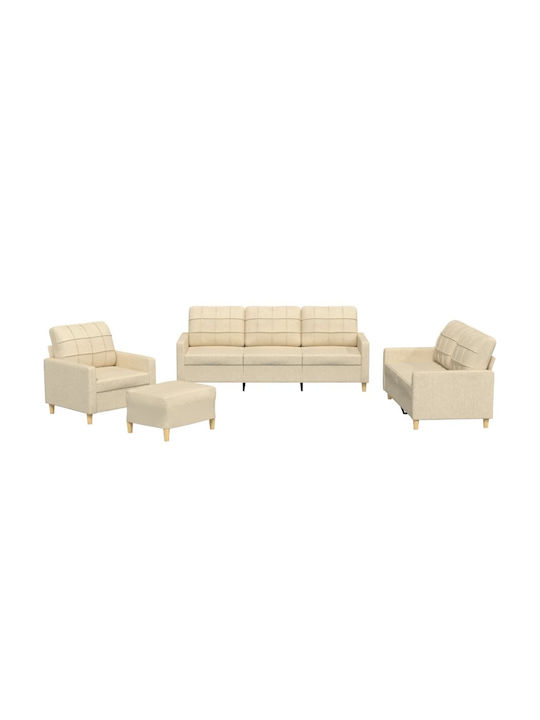 Living Room Furniture Set 3-Seater & 2-Seater & Armchair & Stool Beige