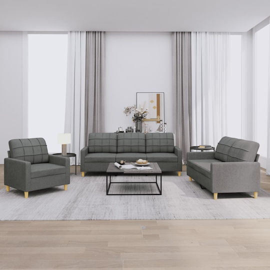 Living Room Furniture Set 3-Seater & 2-Seater & Armchair Gray