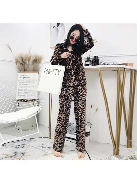 Pretty Lingerie Winter Women's Pyjama Set Satin Leopard