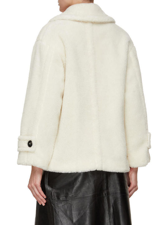 Women's White Coat Teddy with Buttons