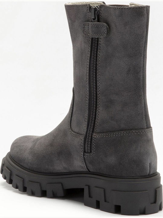 Leather Kids Boots with Zipper Gray