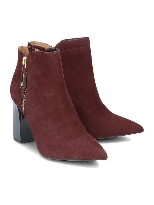 Leder Damen Chelsea Stiefeletten mit hohem Absatz Burgundisch