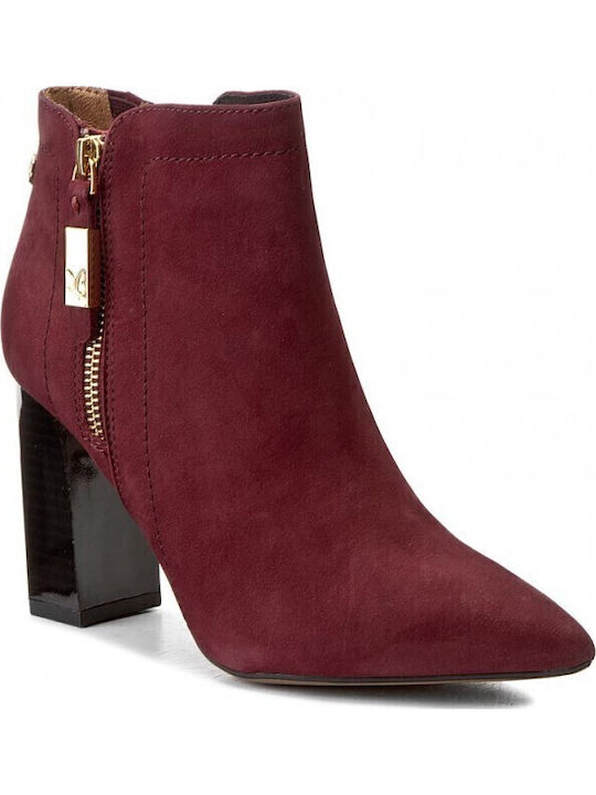 Leder Damen Chelsea Stiefeletten mit hohem Absatz Burgundisch