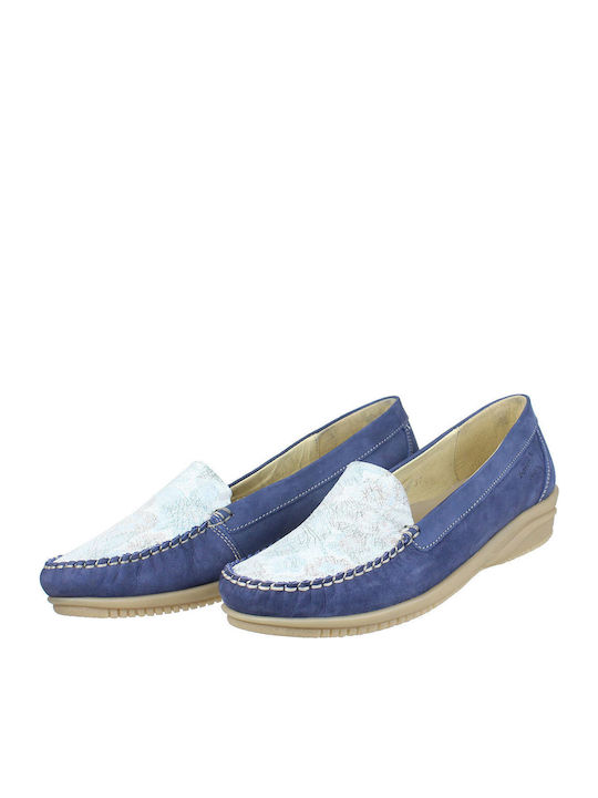 Boxer Leather Women's Loafers in Light Blue Color