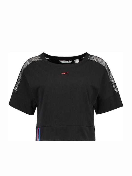 Women's Athletic Crop Top Short Sleeve with Sheerness Black
