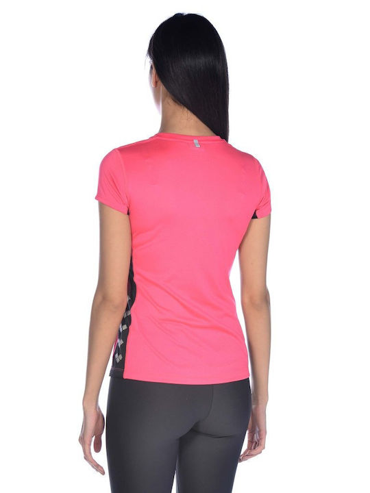 Arena Run Mesh Solid Women's Athletic Blouse Short Sleeve with V Neck & Sheer Pink