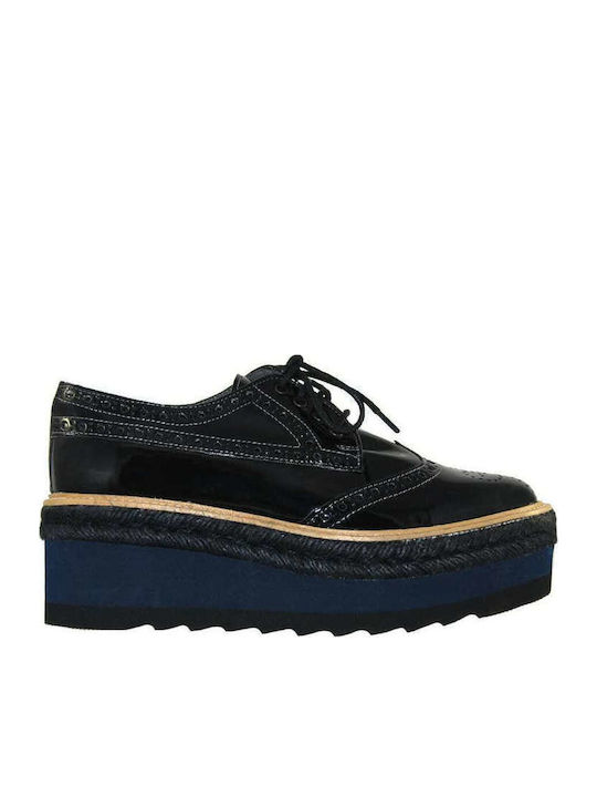 Women's Leather Flatform Oxfords Black