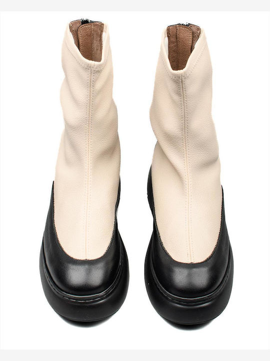 Wild I Leder Stiefeletten Damen Beige