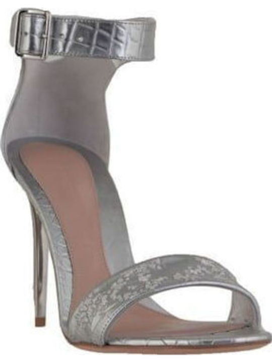 Leder Damen Sandalen in Silber Farbe