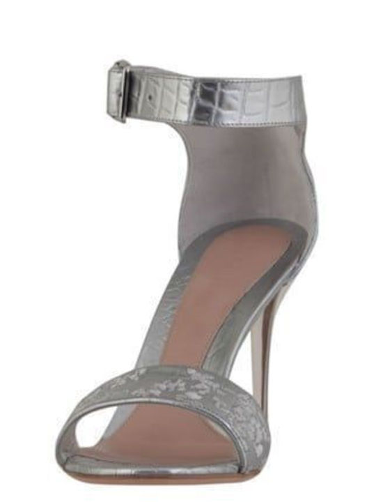 Leder Damen Sandalen in Silber Farbe