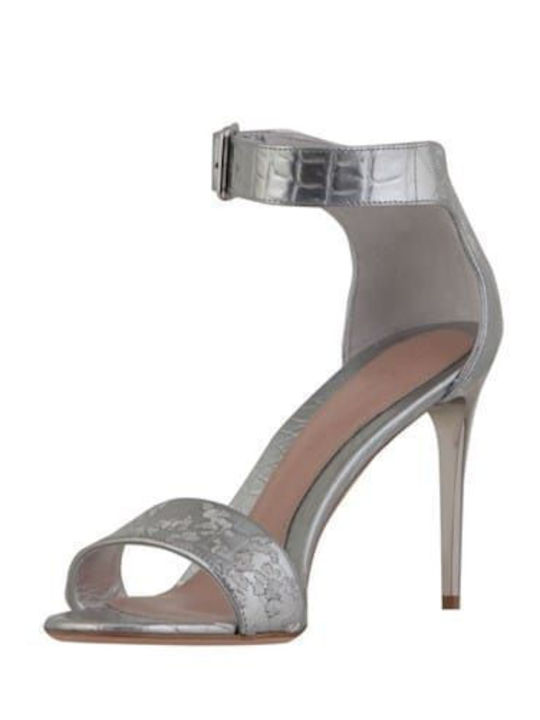Leder Damen Sandalen in Silber Farbe