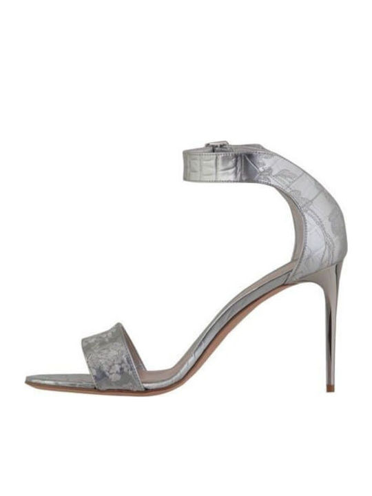 Leder Damen Sandalen in Silber Farbe