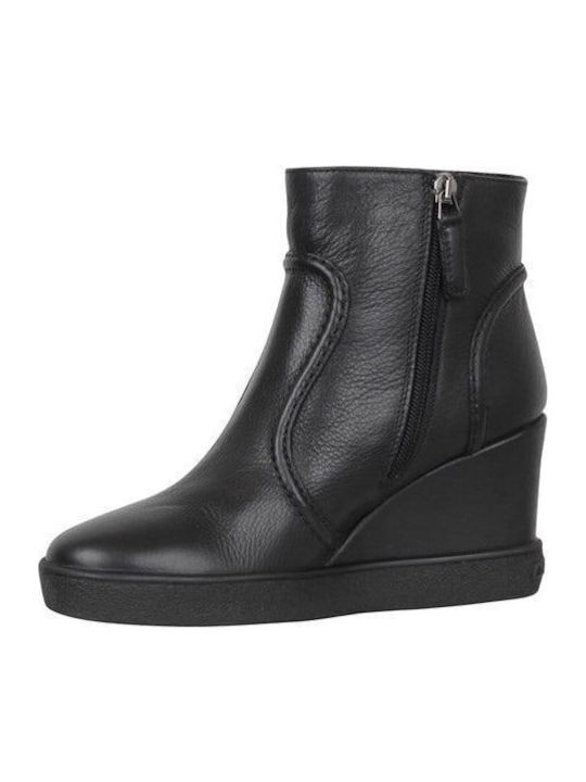 Women's Leather Platform Boots Black