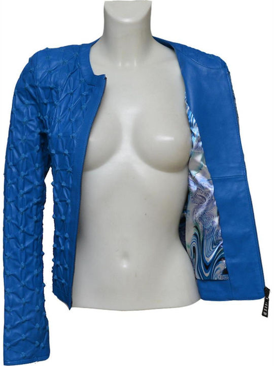 Dermatina 100 Women's Short Lifestyle Leather Jacket for Winter Blue