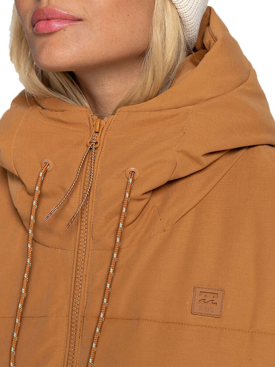 Love Women's Short Puffer Jacket for Winter with Hood Brown