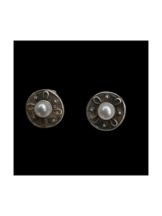 Στρογγυλά 2 Earrings with Clip from Silver with Pearls