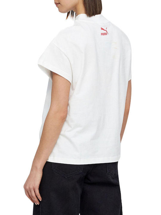 Puma Αθλητικό Γυναικείο T-shirt Λευκό με Στάμπα