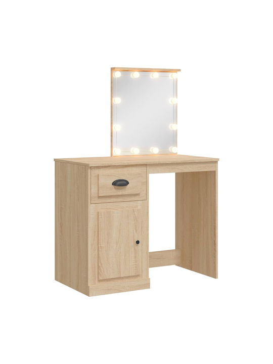 Wooden Makeup Dressing Table Brown with Mirror 90x42x132.5cm