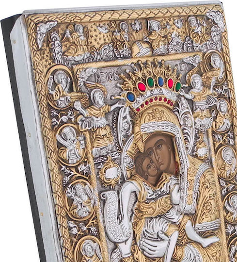 SilverBrand.gr Heiligenikone Gottesmutter mit Kind Silber 22x18cm