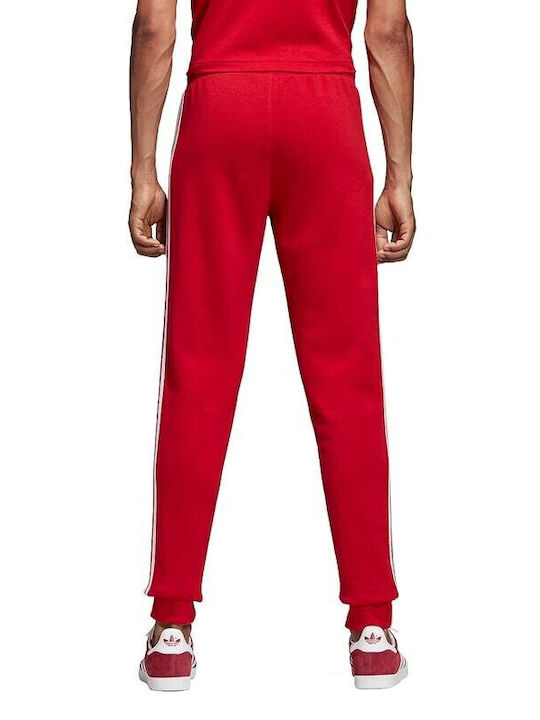 Adidas 3-Stripes Men's Fleece Sweatpants with Rubber Red