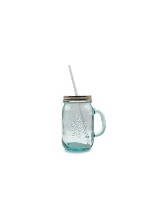 Glass Drops Glass Water made of Glass in Green Color with straw 550ml